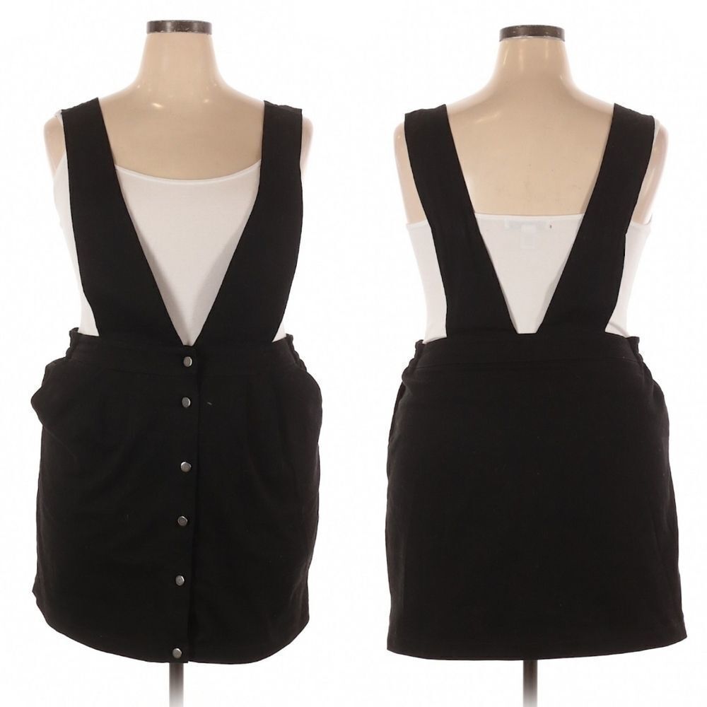Black Cotton Apron Pinafore Overall Skirt Dress 1X